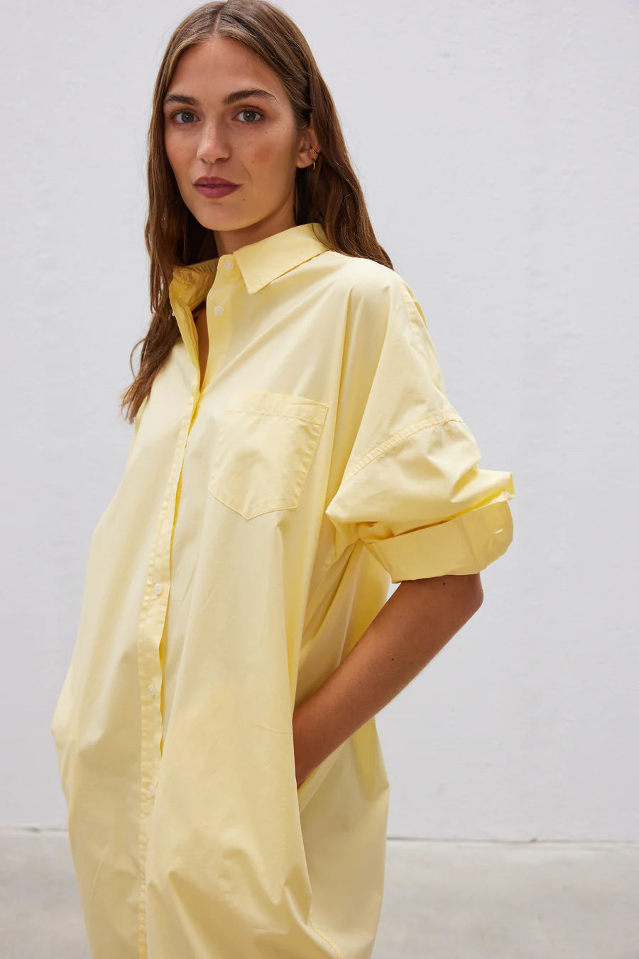 The Chiara Maxi Shirt Dress in Lemoncello