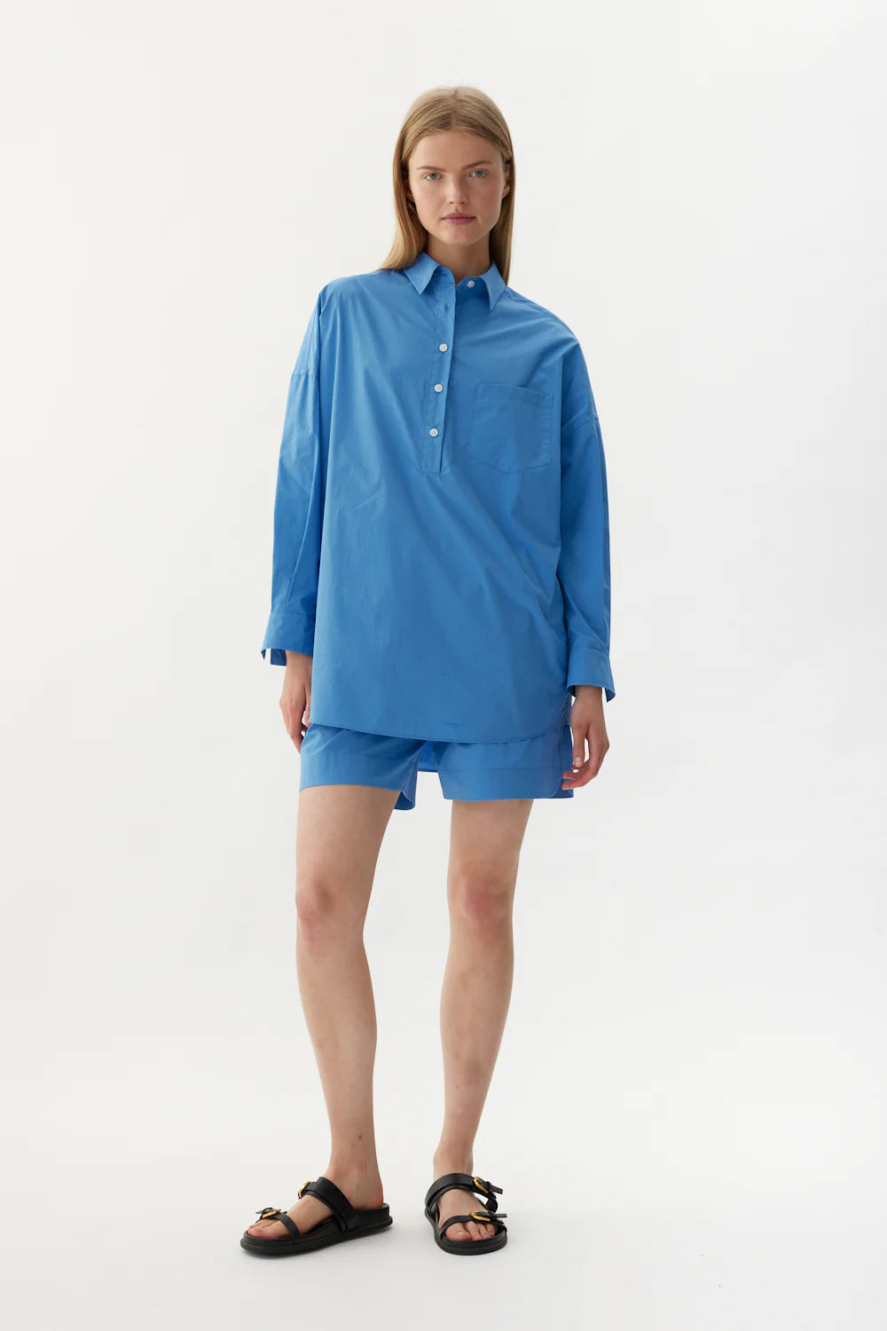 Chiara Half Placket Shirt in Ink Blue