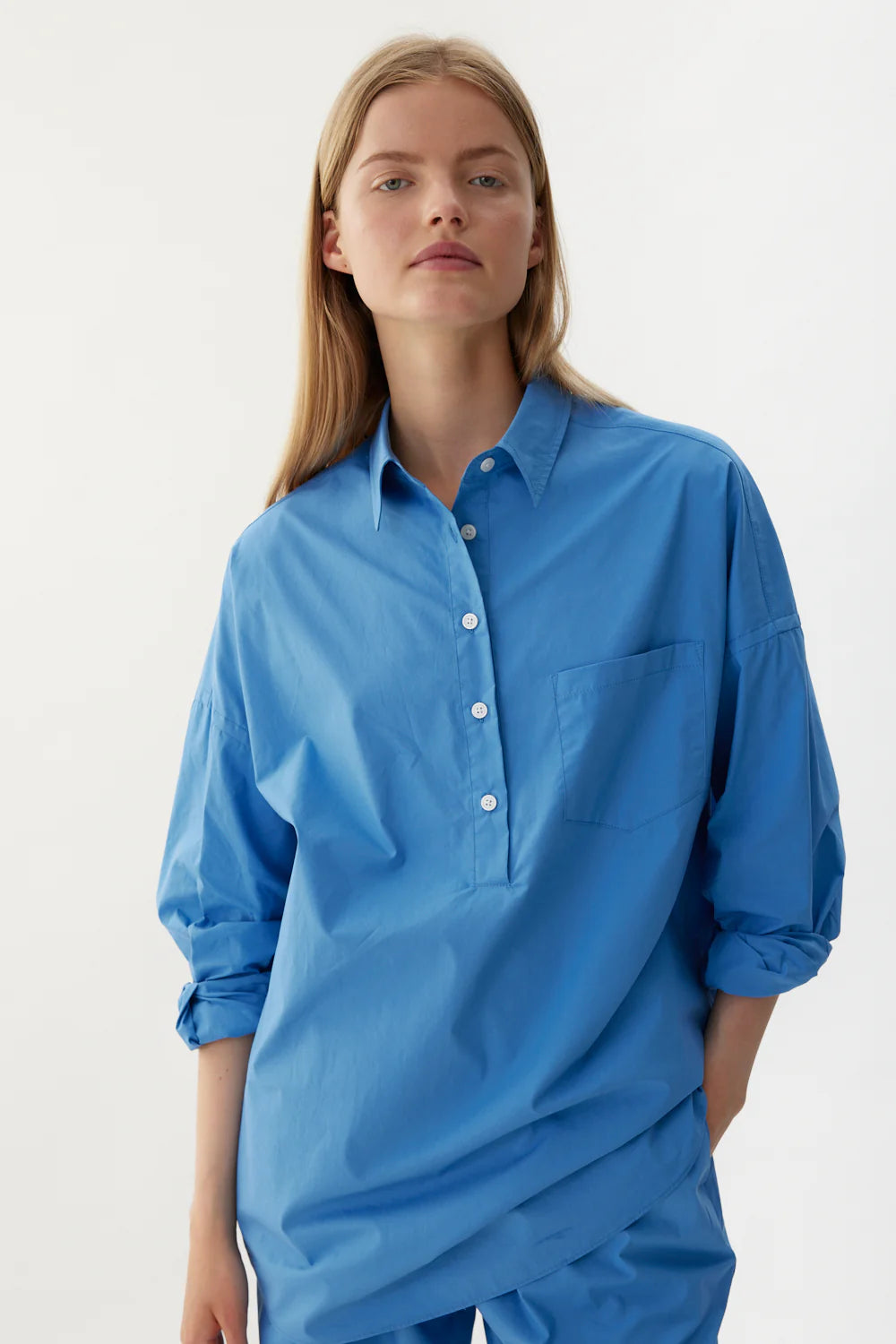 Chiara Half Placket Shirt in Ink Blue