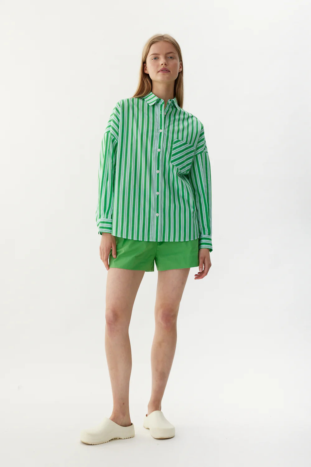 Chiara shirt in Moonstone, Navy & Light Verde