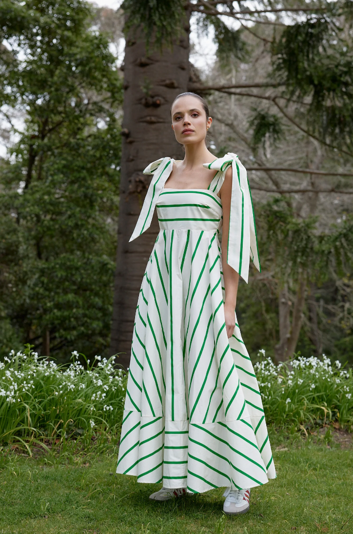 Aston Studio The Pippa Dress in Mantis & Antique Stripe Momera Goondiwindi