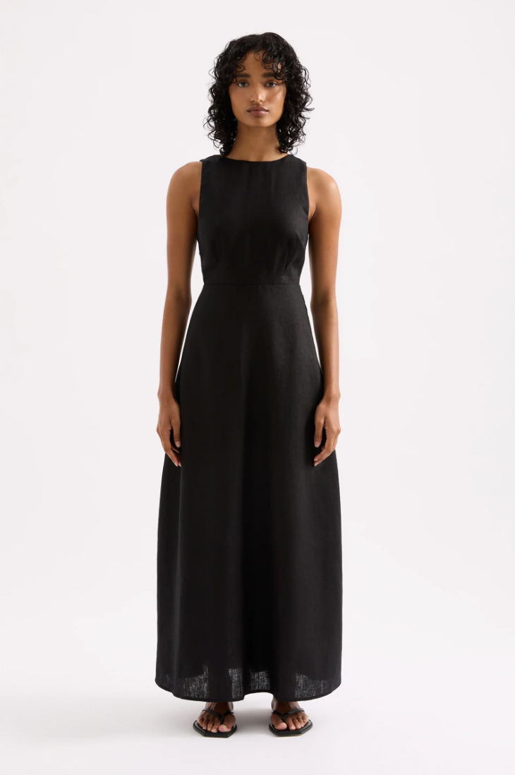 Gael Linen Maxi Dress in Black